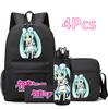 4Pcs/set Anime Hatsune Miku Printed Backpack Bookbag Shoulder Bag Case Bag with 750Ml Water Bottler for Boy Girl Large Capacity Waterproof Schoolbag
