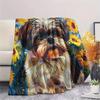 Sunflower Cat and Dog  Print Flannel Blanket, High Quality Comfortable for All Seasons, Home Decor, Warmth and Comfort