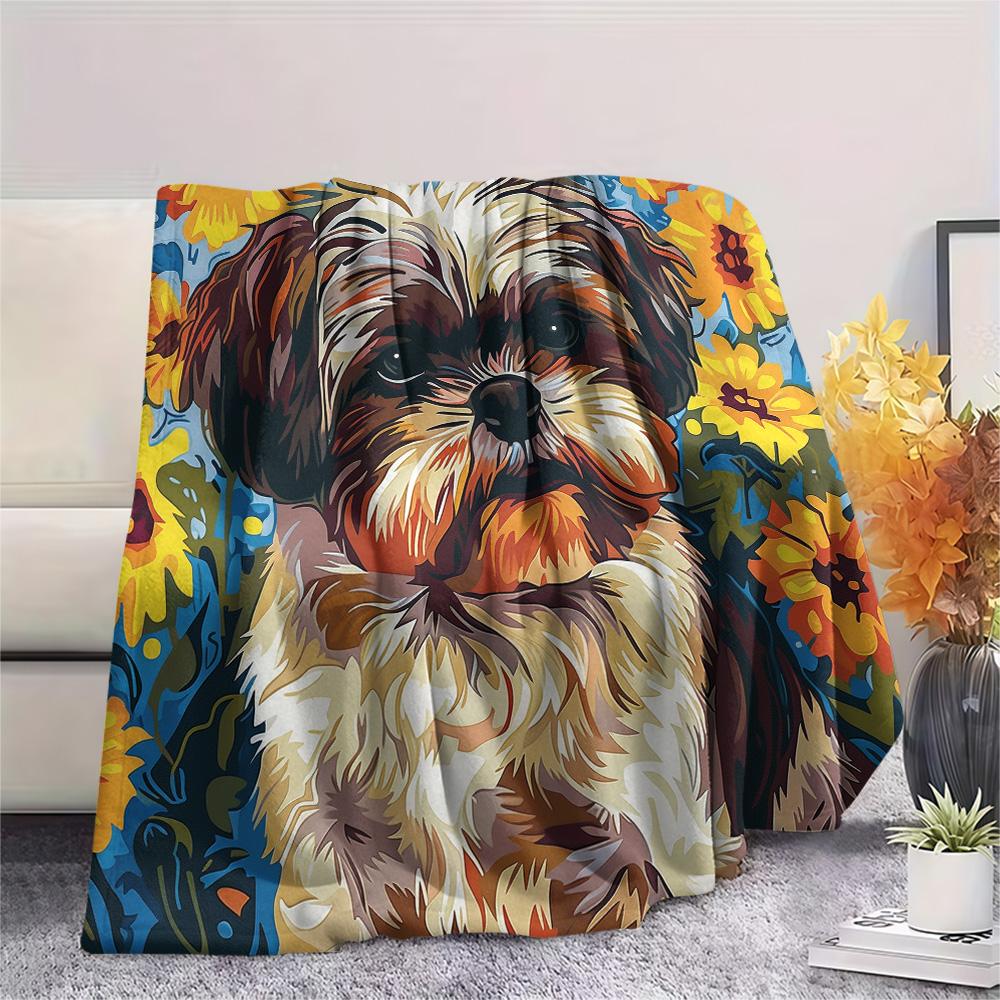 Sunflower Cat and Dog Print Flannel Blanket, High Quality Comfortable for All Seasons, Home Decor, Warmth and Comfort