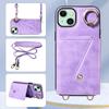 For iPhone 15 Series.for iPhone 15,15 Plus,15 Pro,15 Pro Max Shoulder Strap Rope Ring Bracket Design Card Holder Slots Lichee Pattern Cover Phone Case