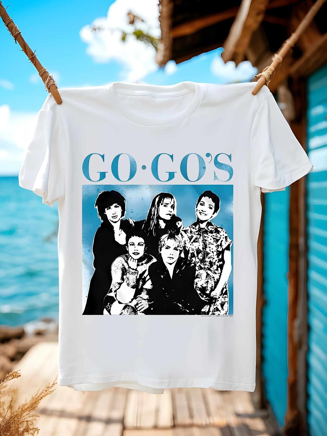 GOGOS Band Vintage Music Print - Black Casual Crew Neck Tee with Retro Band Members Design T-shirt XL