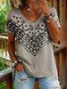Women's Vintage Classic V Neck Short Sleeve T-Shirt Geometry Graphic Print Casual Regular Tops Daily Going Out Wear for Summer