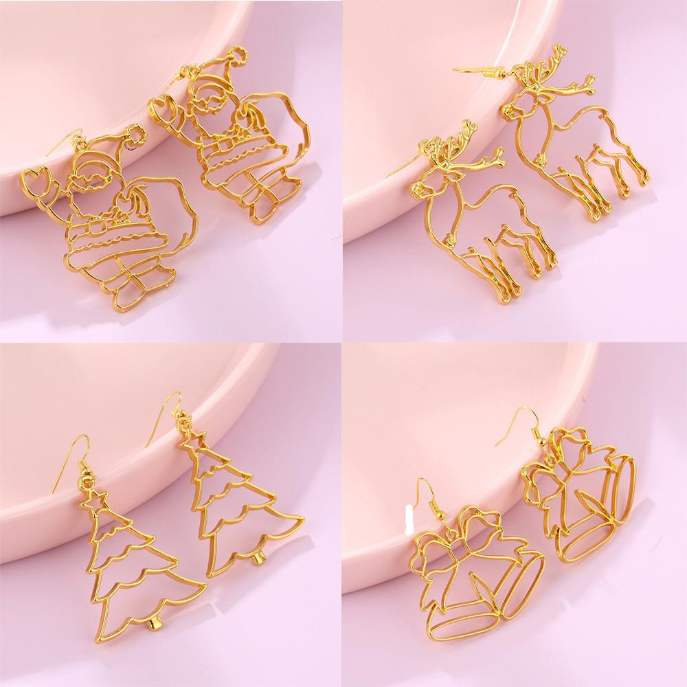 Trendy Alloy Christmas Earrings With Santa And Reindeer Holiday Festive Style