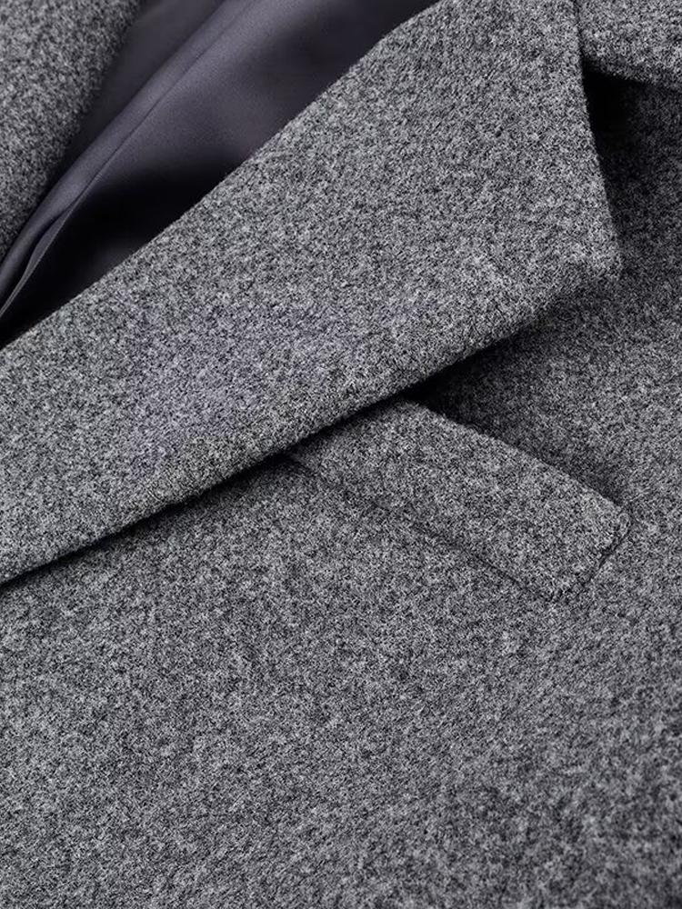 Palton Lung din Lână Artificială pentru Femei Palton cu Gât în V și Dublu Piept pentru Femei Palton Lung Gri pentru Femei, Rezistent la Vânt și Călduros Stil Clasic Minimalist