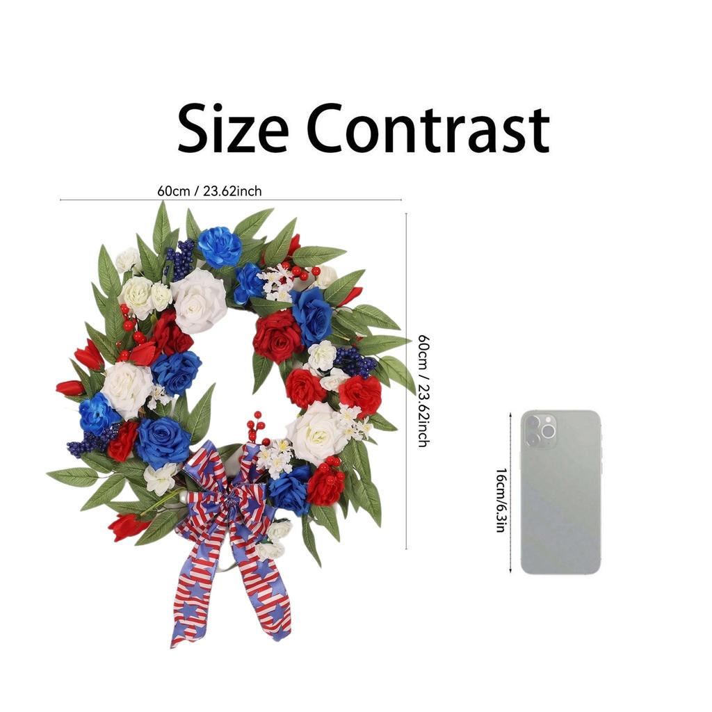 4th of July Decorations Wreath for Front Door with Artificial Flowers and Leaves 250 Anniversary Independence Day Suitable for Home Office Wall Decor