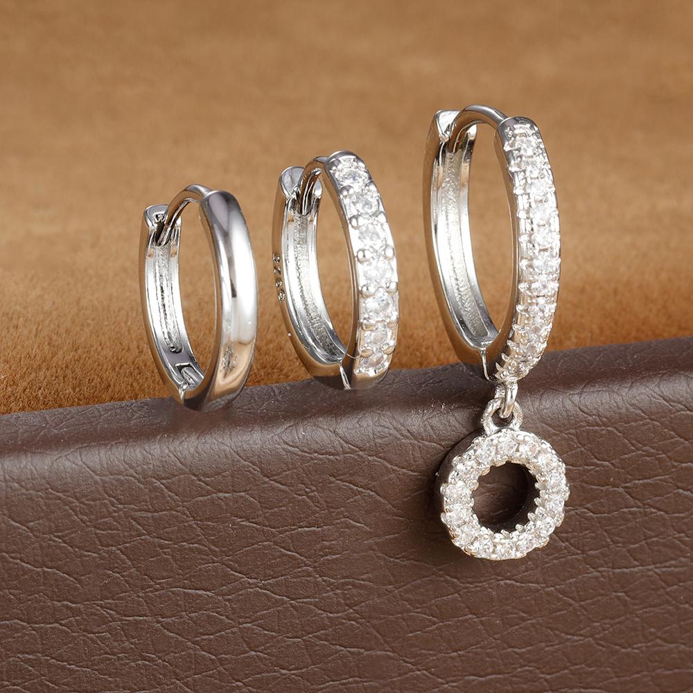 3pcs Silver Color Stainless Steel 26 Letters Hoop Earrings Set For Women A-Z Crystal Zircon Geometric Earrings Wedding Jewelry