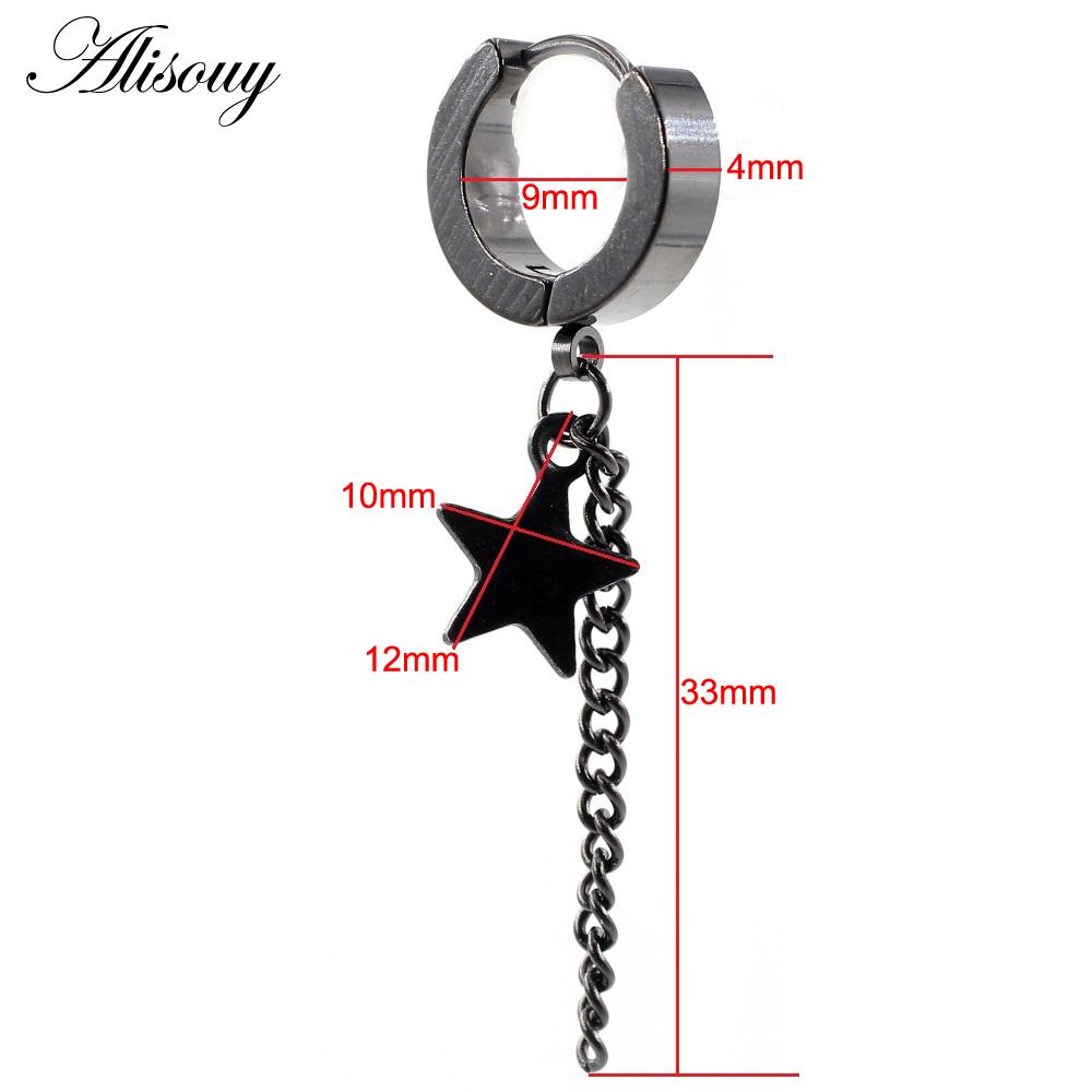 Alisouy 2PCS Stainless Steel Star Cross Snake Spike Skull Sword Blade Chain Feather Spider Dangle Women Men Huggie Hoop Earrings
