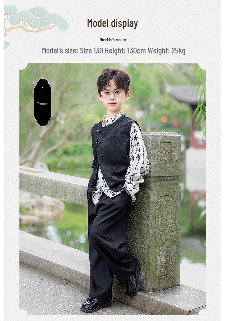 Boys' Chinese-Style Hanfu Set: Tang Suit Vest for Summer Performance
