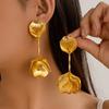 Ingemark Punk Flower Petal Long Tassel Drop Earrings for Women Gold Color Hanging Piercing Earrings Wed Bridal Jewelry Gift New