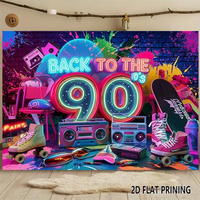 Diseño plano 2D, 1 pieza, se puede colgar como un cartel de fiesta de los 90. Adecuado para decoración de fiestas en casa y en habitaciones.