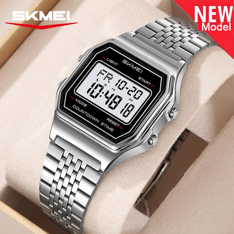 SKMEI 2465 Electronic Mens Wristwatches LED Display Sport Stainless Steel Waterproof Luxury Digital Watch for Men Reloj Hombre