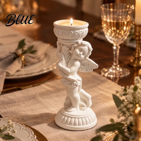 Modern Minimalist Home Accents Retro Angel Candle Holder Cupid Roman Column Stand Vintage Statue Decor Figurine Decorative Candlestick for Wedding,