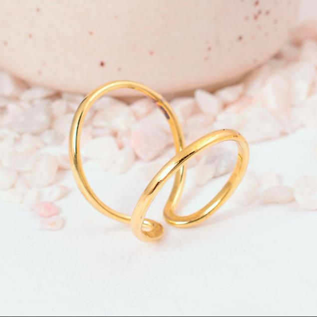 Minimalist Geometric Gold Cuff Ring: Bold double-band open design, perfect as a modern statement or stacking ring.