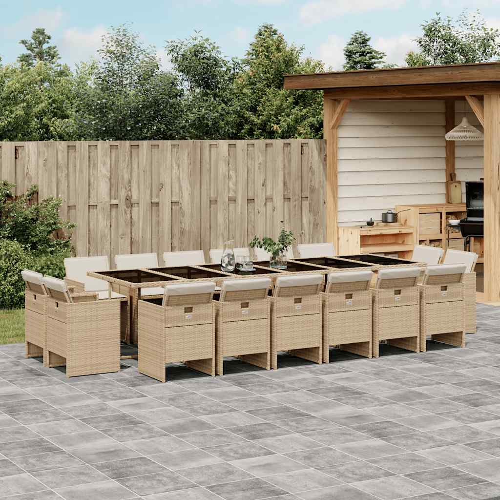 17 Piece Outdoor Dining Set with Cushions Beige Poly Rattan