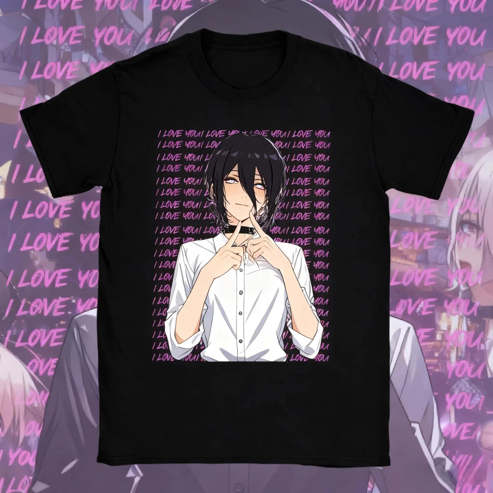 Stylish Black Cotton T-Shirt with Chainsaw Man Reze and I Love You Anime Print Women And Men T-Shirt 4XL