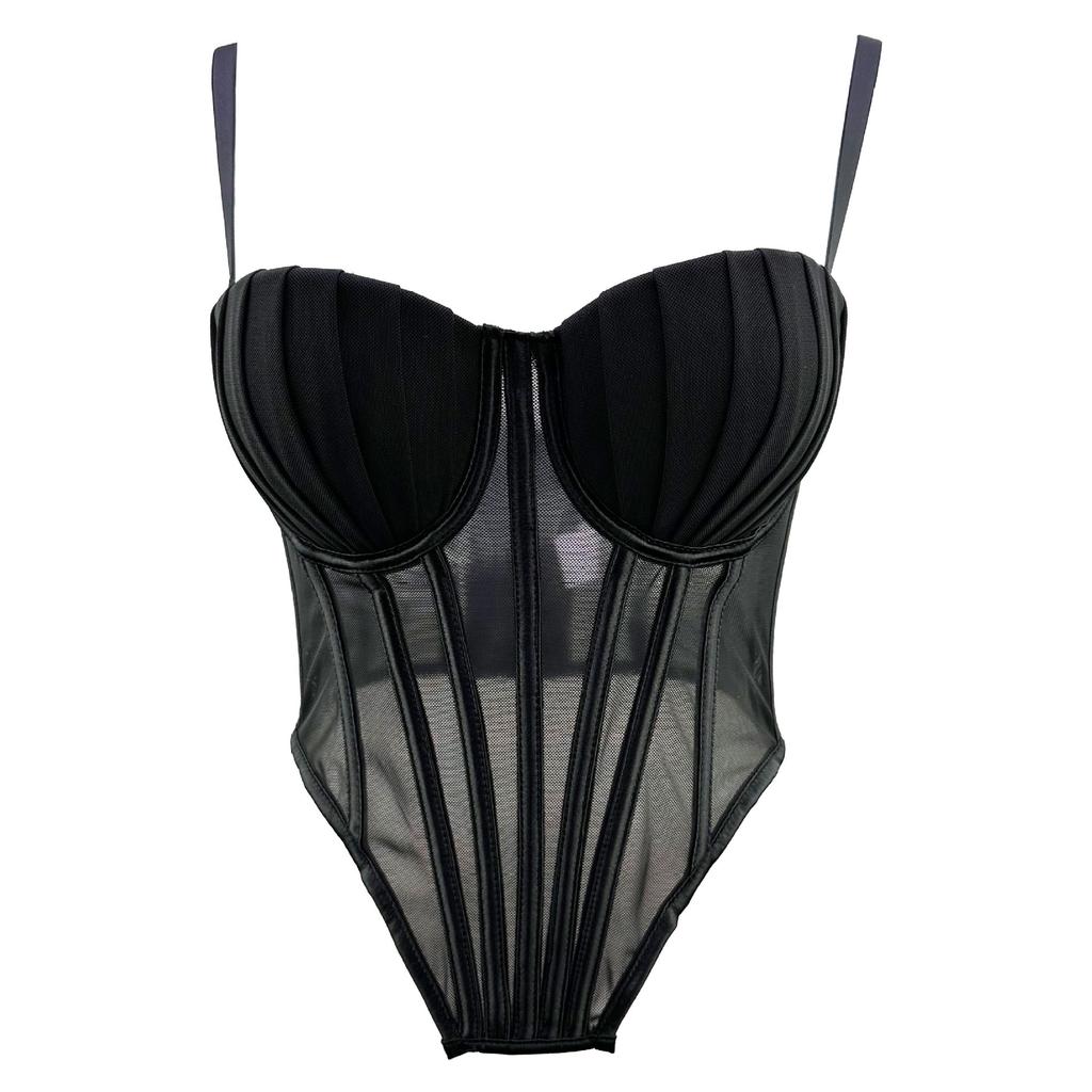 French-inspired Mesh Lace Bustier Top with A Sculpted Back Outerwear Fishbone Strapless Top for Women Lightweight Style Camis & Tank Tops