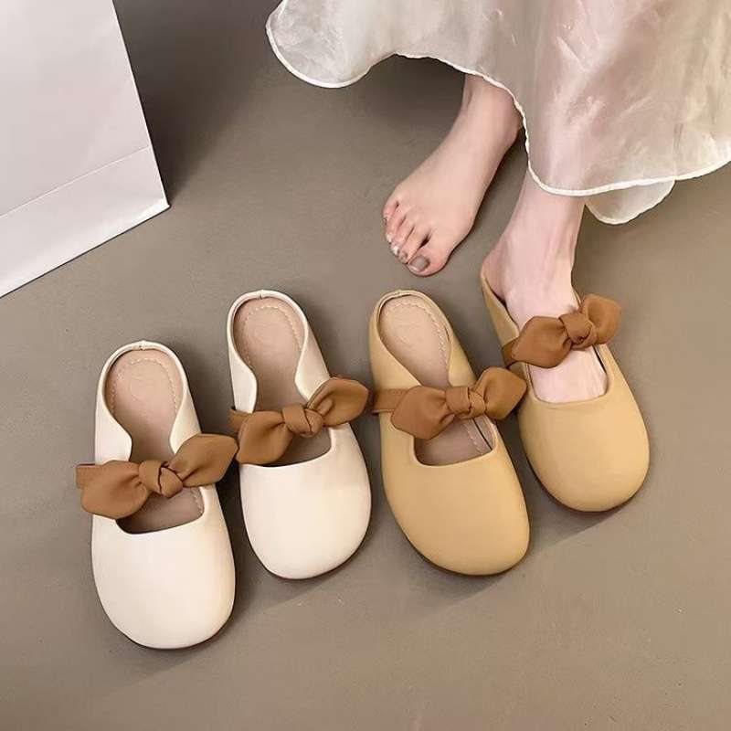 Halbschuhe Mode flacher Absatz Sommer rutschfest kühle Hausschuhe Damenbekleidung 2025 kleiner duftender Wind Ein-Wort-Tasche Kopfschlepp Faule Schuhe