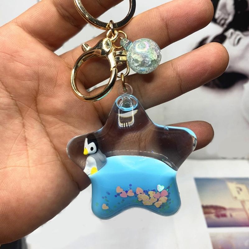 Kreatywne Pentagramy Olej Płynny Ruchomy Piasek Brelok Kreskówkowe Zwierzęta Pływająca Zawieszka na Klucze do Samochodu Ręcznie Robiony Wisiorek do Torby