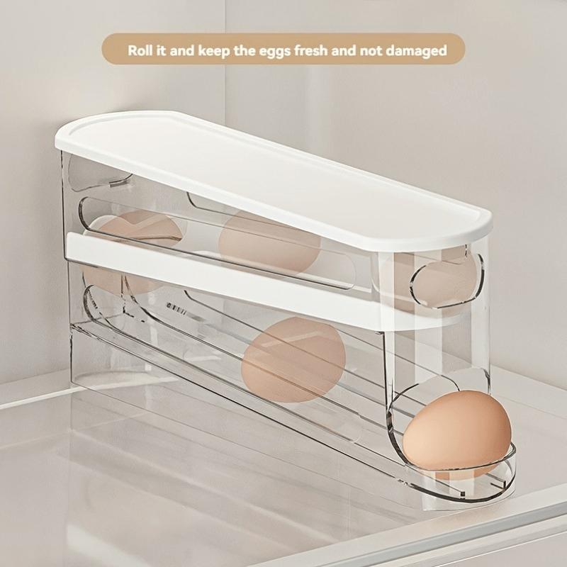 Refrigerator Side Door Rolling Egg Storage Box – Durable Plastic, Space-Saving Battery-Free Egg Holder