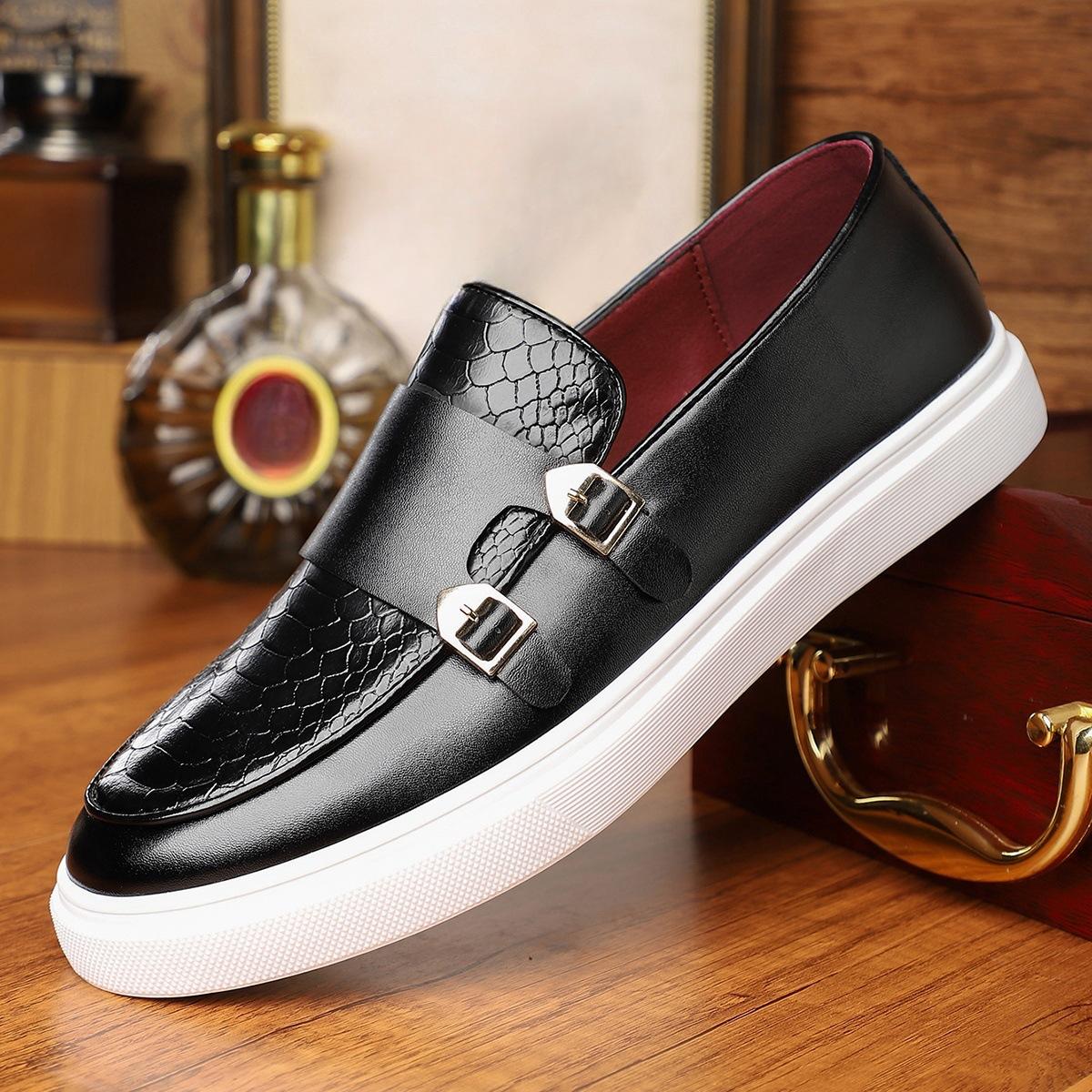 

New Men Leather Casual Shoes Fahion Flat Skate Shoes Young Man Cool Slip-on Loafers 47 чорний