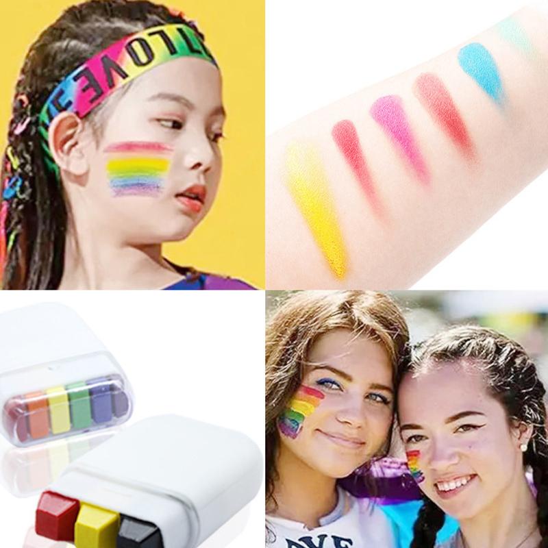 6 Farben Wasserlösliche Regenbogenpalette Kindergesichts- Körperfarbe, Halloween Bühnen-Make-up Körperfarben Pigmente Gesichts-Make-up