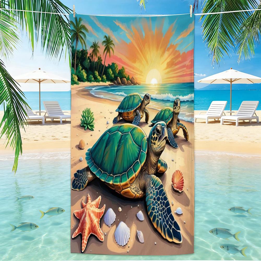 Beach Turtle Animal Printed Beach Towel, Quick Drying Absorbent Beach Towel, Outdoor Sports Swimming Beach Towel  Hair Towel