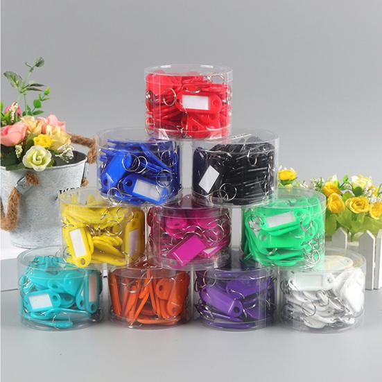 50Pcs Keyring Tags Plastic Key Fobs ID Tags with Split Keyring Paper Insert Key Tags Writing Paper Keychain Organizer