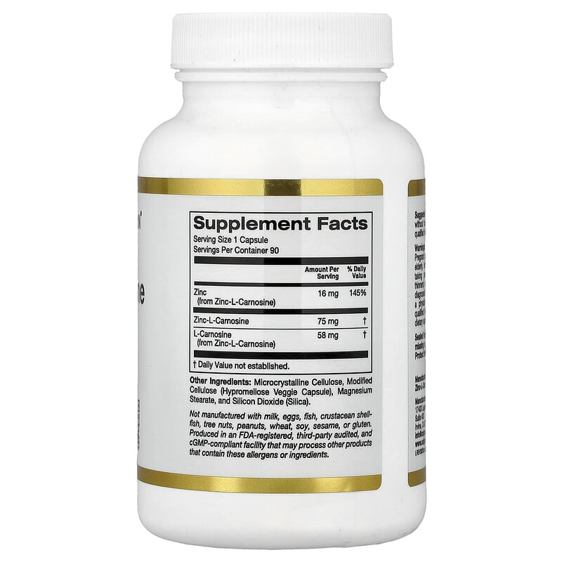 California Gold Nutrition Complesso di Zinco-L-Carnosina, 90 capsule vegetali