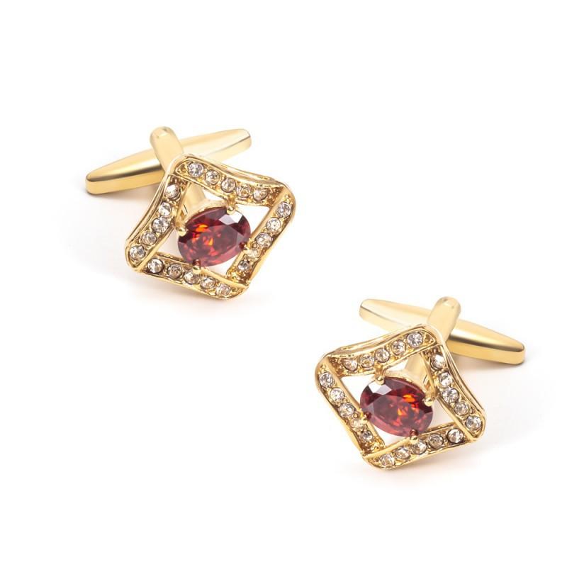 Gold Inlaid With Red Zircon Cufflinks Light Luxury Men's Shirt