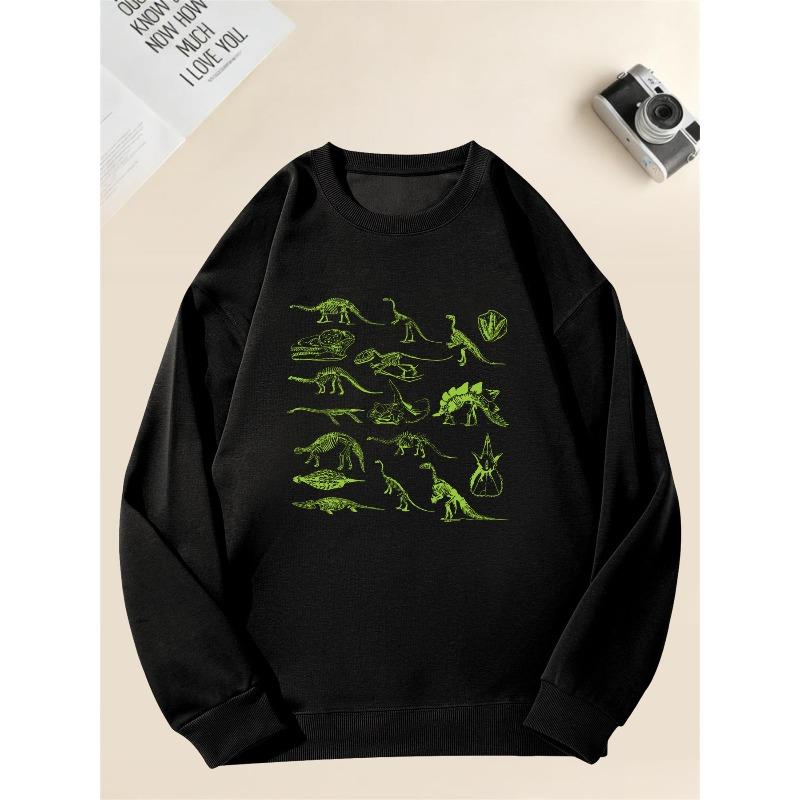 Men'S Casual Crew Neck Sweatshirt With Multiple Dinosaur Skeleton Patterns | Loose Fit, Slight Stretch Fabric