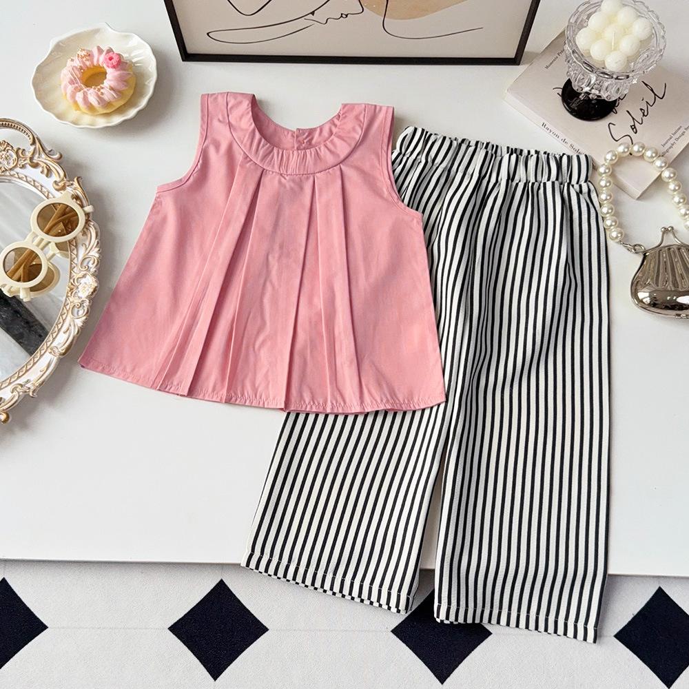 Mädchen Weiter Hosenanzug Set Sommer Neu Kinder Lässiges Sommer Outfit Koreanischer Stil Mädchen Weste Top Zweiteiliges Set