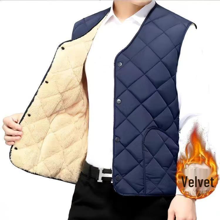 2025 Men's Thickened Velvet Cotton Vest for Autumn/Winter - Middle-aged & Elderly