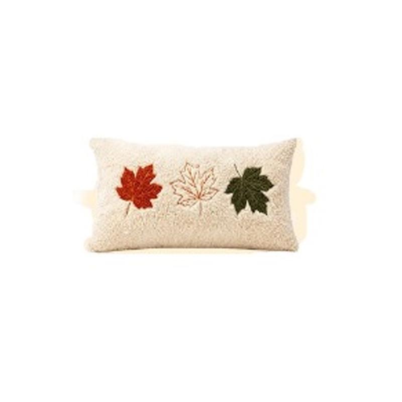 Thanksgiving Pillow Cover Maple Leaf Embroidered Plush Cushion Cover with Concealed Zippers for Indoor Decors Home