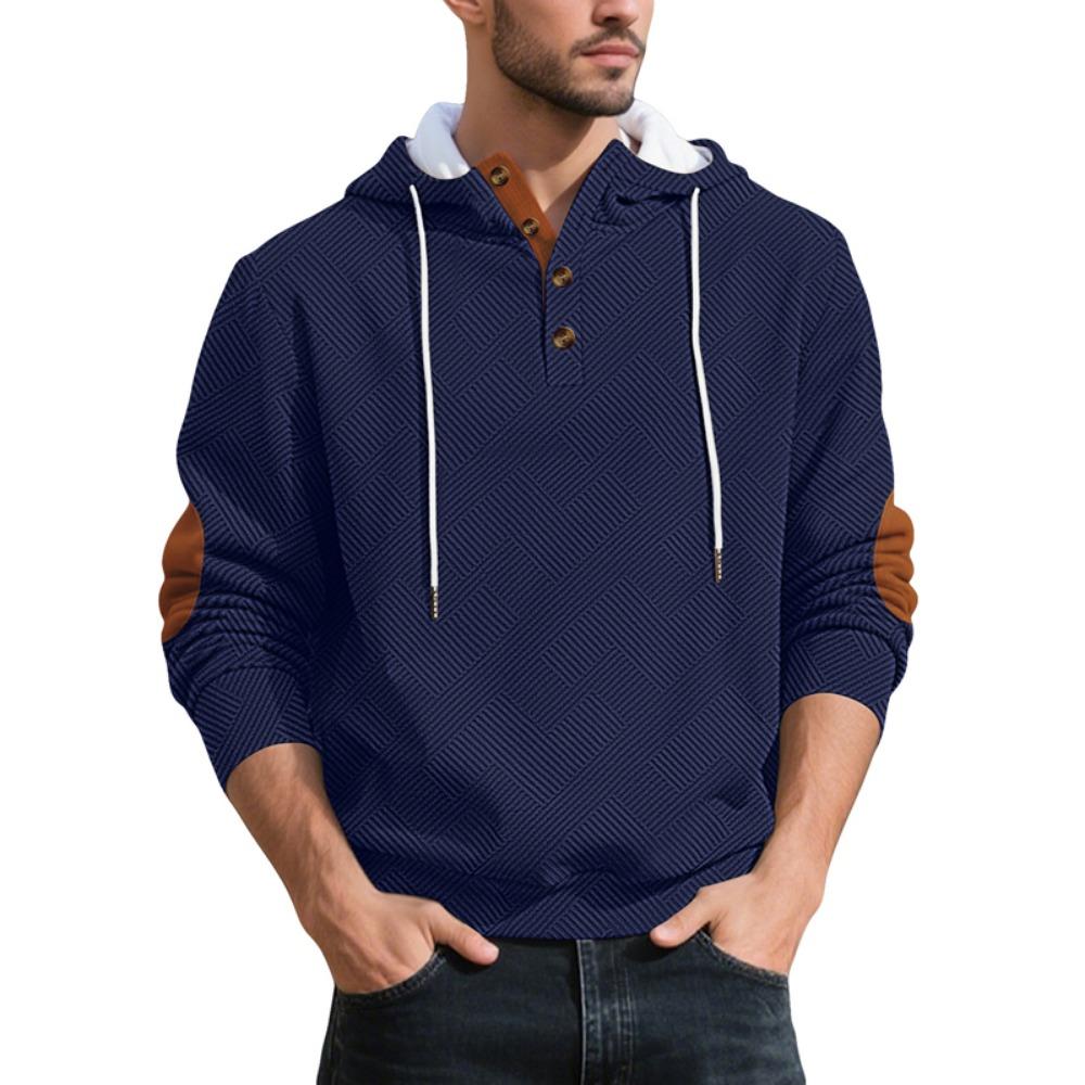 New Mens Fashion Pullover Hooded Long Sleeve Drawstring Button Sweatshirt Streetwear Texture Athletic Hiking Outdoor Jackets