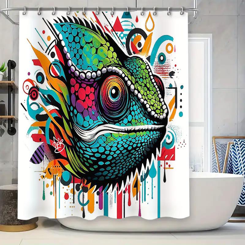 

Chameleon Shower Curtain Artistic Nature Decor Bathroom Set Modern Wall Tapestry Tropical Wildlife Home Decor Vivid Pattern Wall W60H190(CM)-1 Pcs