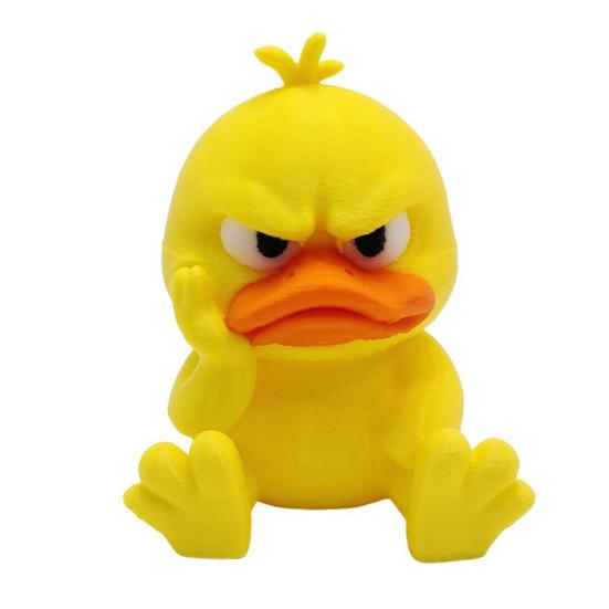 Cartoon Angry Duck Figurine 3D Printed Frowning Sitting Duck Statue Sculpture Little Blue Yellow Duck Ornament Decoration