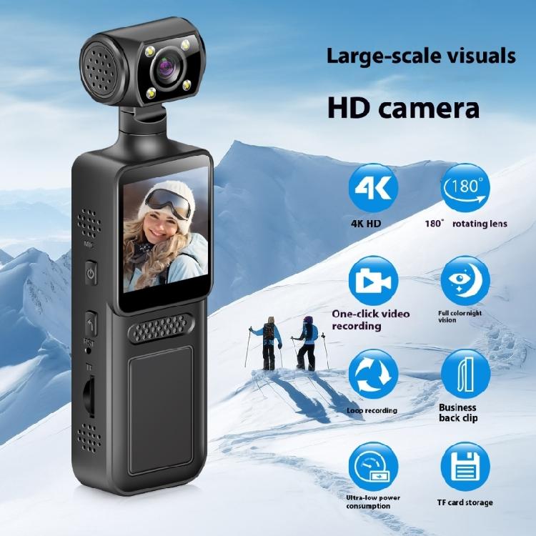 4K Sports Wearable Camera 180 Degree Travel Bike Driver Recorder Pocket Camera for Motorcycle Vlogging Sports