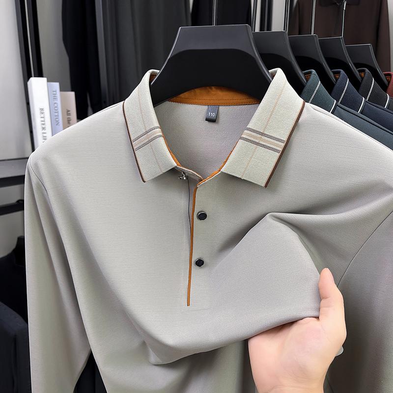 High Quality Seamless Long Sleeved T-Shirt With Collar, Men'S Spring And Autumn New Style, Middle-Aged Loose Casual Polo Shirt