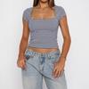 European And American Y2K Hot Girl Style Striped Square Neck Tight T-shirt For Women
