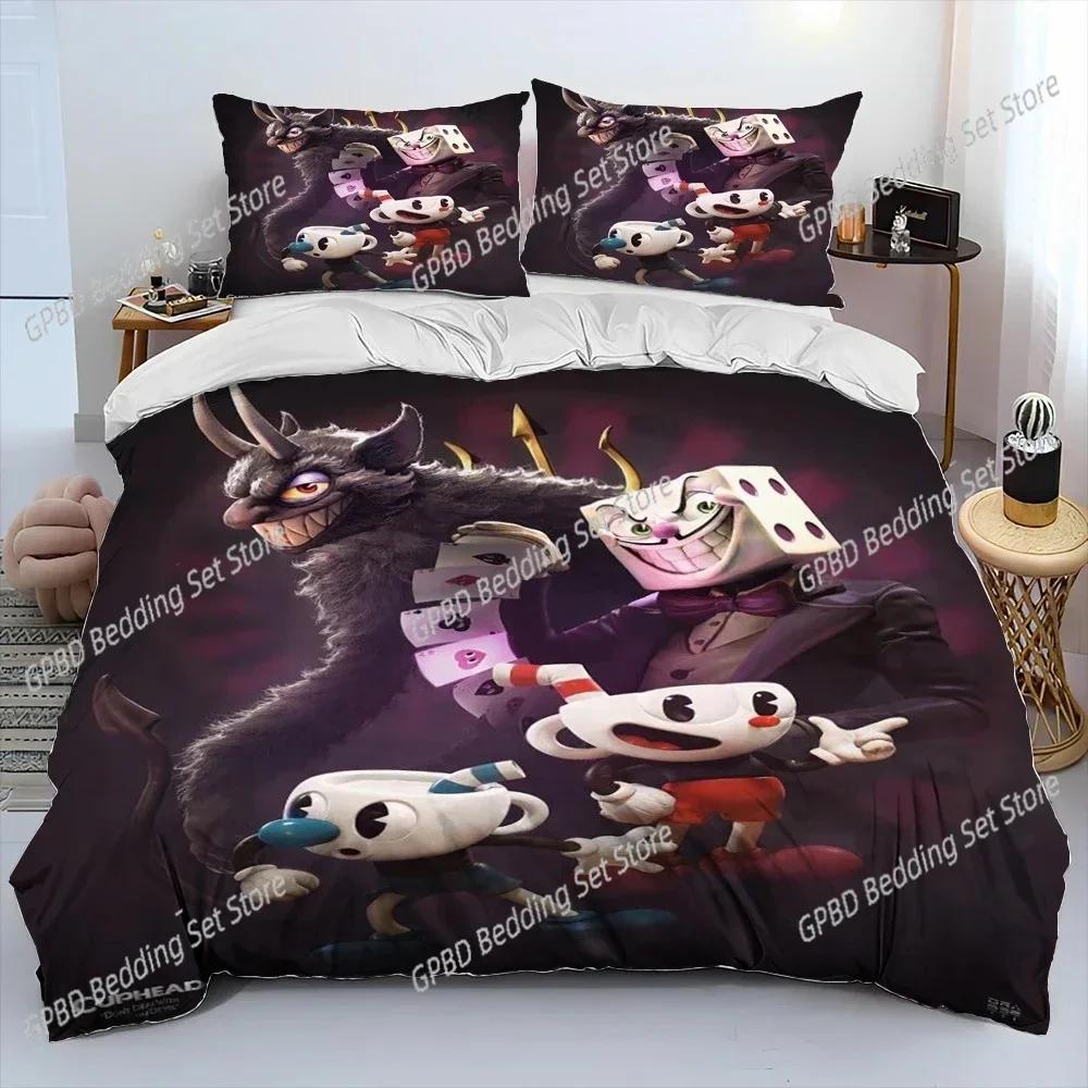 Cuphead E Mugman, Gioco 3D Nuovo Copripiumino Federa Set Biancheria da Letto Adulto Ragazzo Ragazza Decorazione Camera da Letto Bambini Singolo Matrimoniale Grande