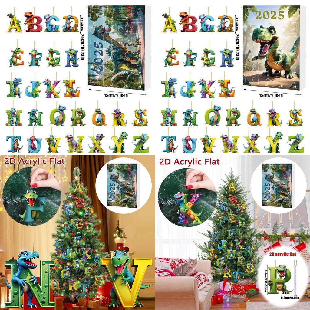 Dinosaur Christmas Countdown Calendar With Acrylic Dinosaur Accessories For Festive Decor