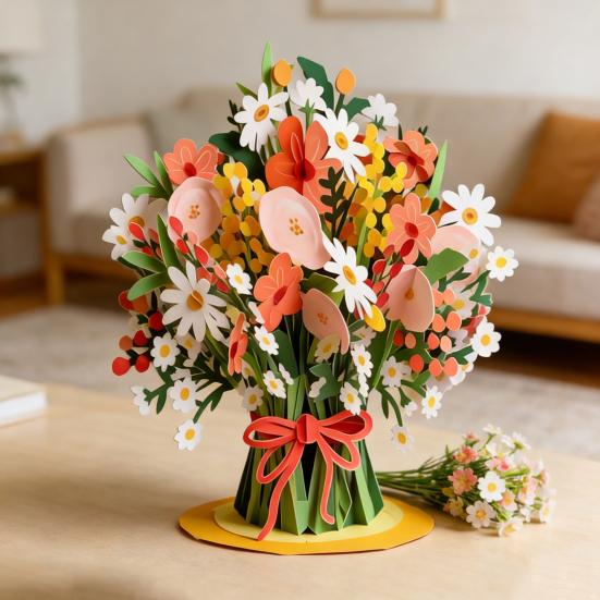 Pop-Up Vildblomma Alla Hjärtans Dag-kort 3D Pappersblomma Bukett Grattiskort Vikbar Romantiska Blomsterkort för Födelsedag Mors Dag Jubileum