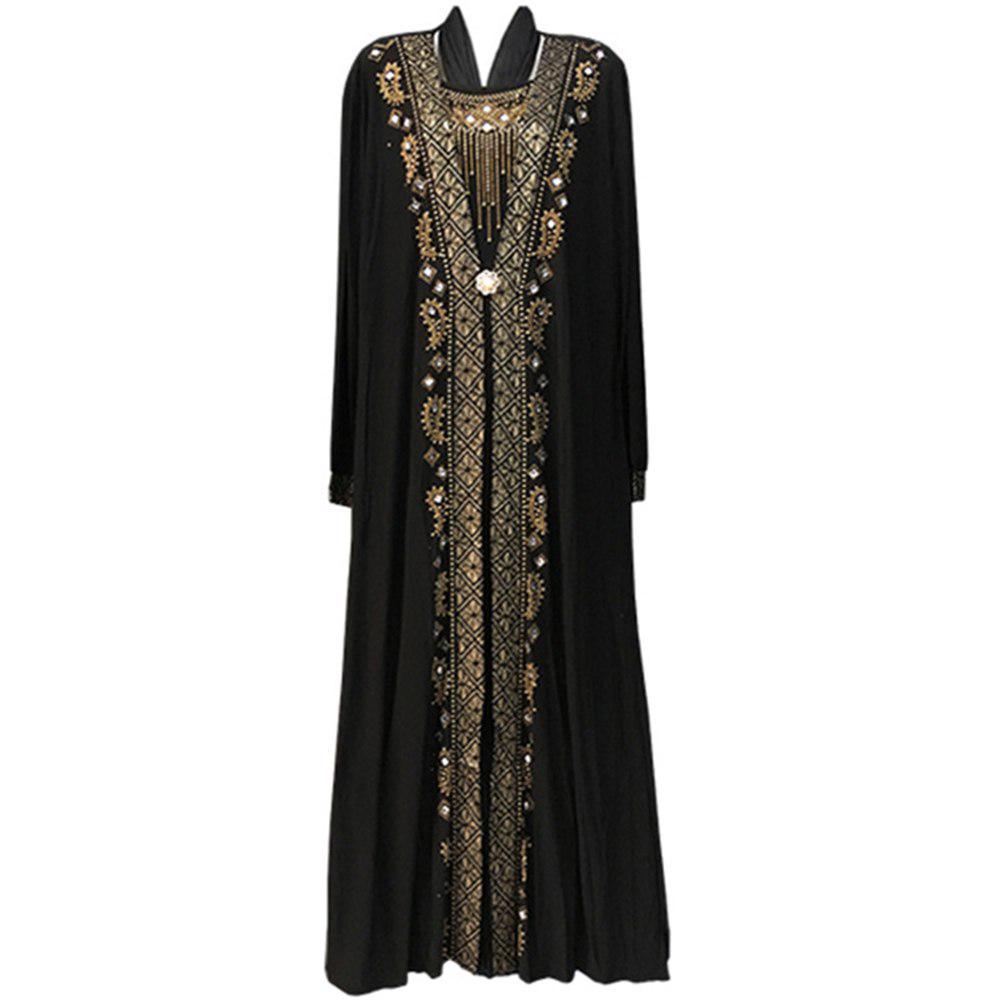 Muslim Long Sleeve Cardigan Tunic Embroidered Dress Robe Islamic Dress Garment  Maxi Dress Kaftan