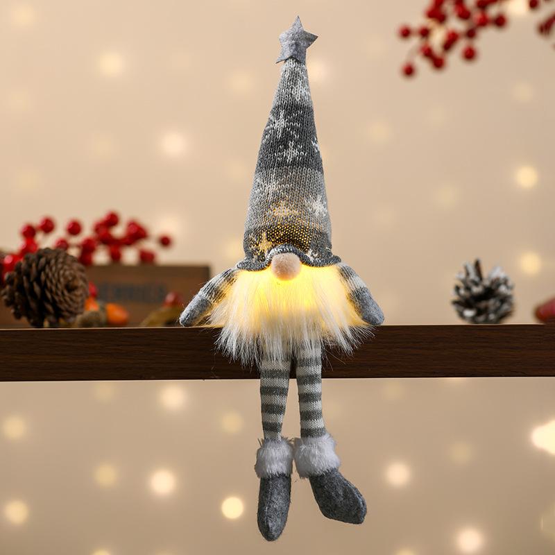 

1 Pcs Christmas Decoration Faceless Doll Forest Old Man Snowflake Knitted Hat With Lamp Rudolf Hanging Leg Goblin Doll