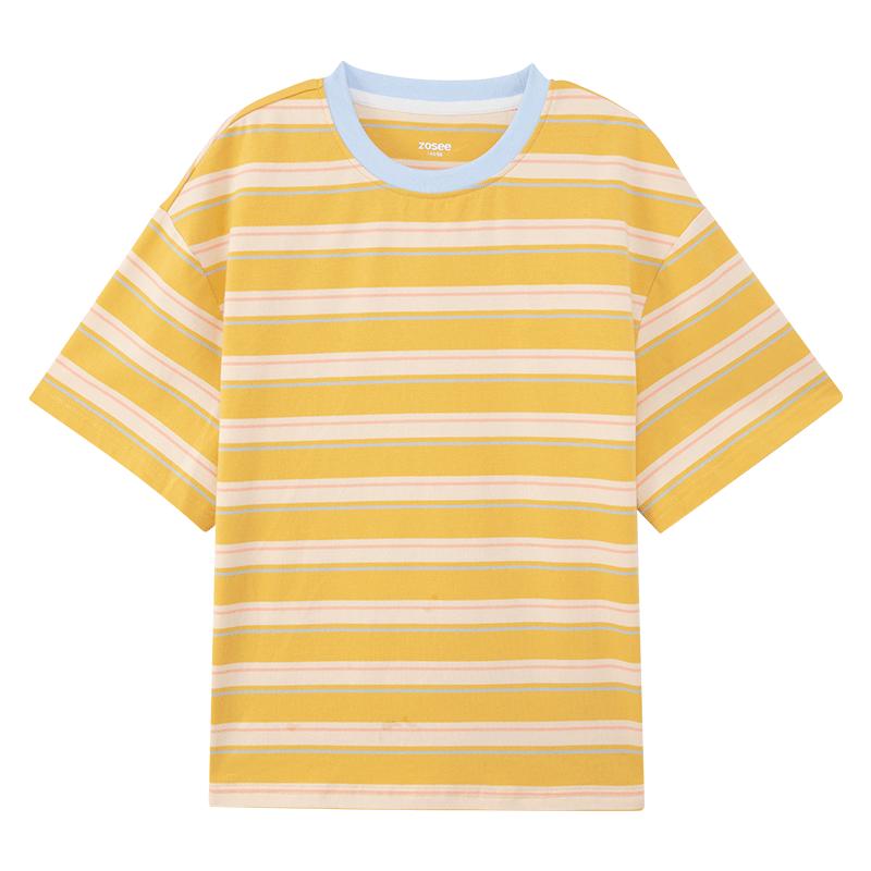 ZuoXi Boys  2026 Summer Color-block Striped Breathable Short Sleeve T-shirt 160