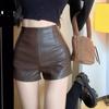 Women's 2023 High Waist Black Leather Shorts - Slim Fit A-line Hot Pants