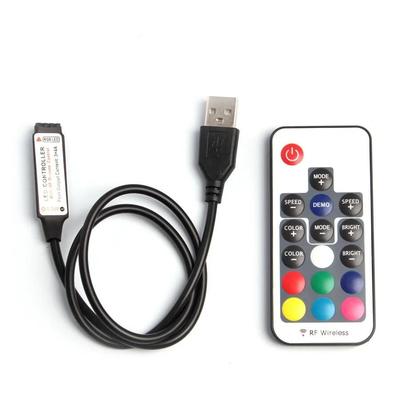 USB RF Mini LED Strip Light Controller, 17-Key Remote, RGB Multicolor, 5-24V