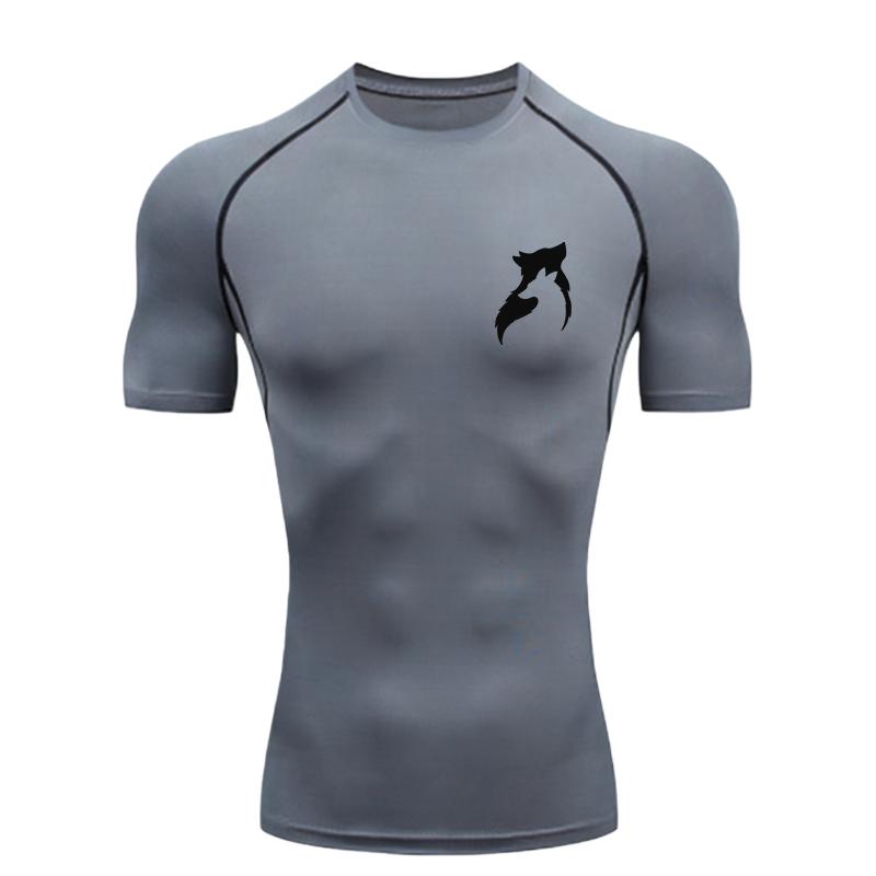 Black and White Wolf Head Men Sports T-shirt Gym Jogging Running Workout T-Shirt Compression Tee Quick Dry Short T-Shirt for Men