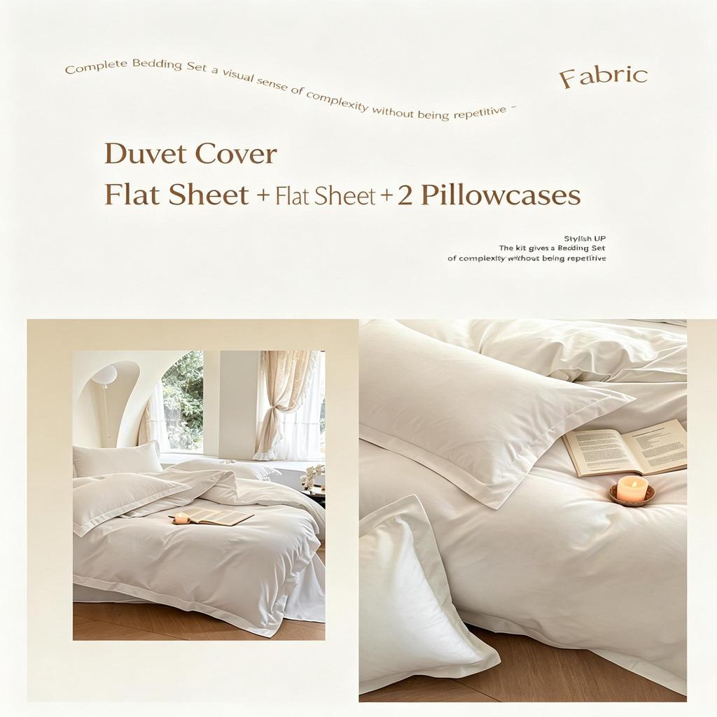 100% Cotton 4‑Pieces Bedding Set Solid Color Hotel Style Bed Sheet Duvet Cover Pillowcases for Guesthouse Hostel Hotel