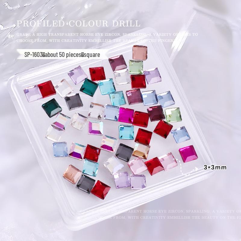 Colorful Rhinestone Nail Art Set: Heart, Horse Eye, Octagon, and Long Strip Designs, 50 Pieces